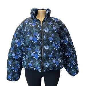 K-102 Woolrich Size Large Floral Quilted Puffer Jacket With Full Zip